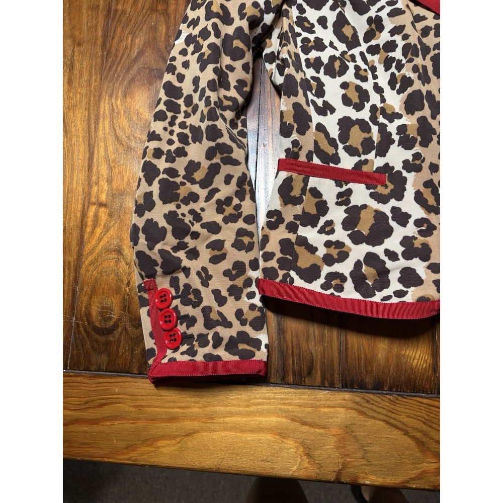 Moschino Cheap & Chic Leopard Print Red Trim Cat Buttons Appliqué Blazer Sz 10 - Picture 2 of 16